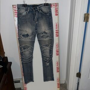 Men's Distressed Skinny Jeans in Gray